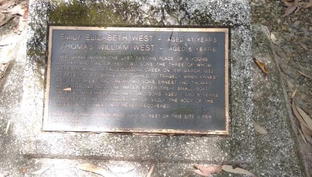 Headstone plaque for Emily Elizabeth West and Thomas William West